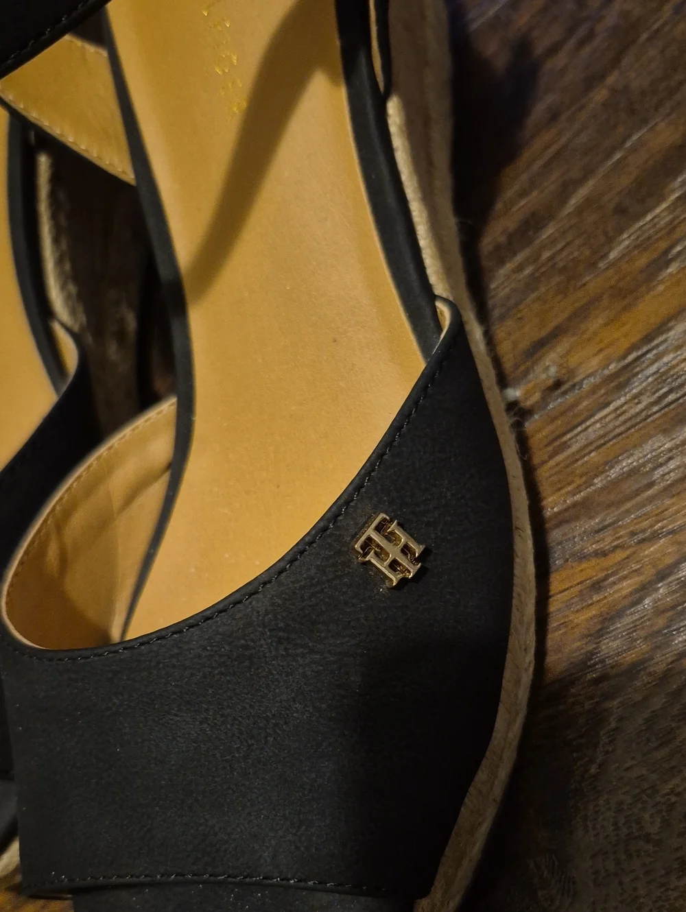 Tommy Hilfiger Black Wedge Espadrille Sandals